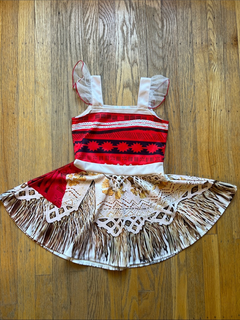 Kids Red and Cream Tropical Princess Costume Dress Moana